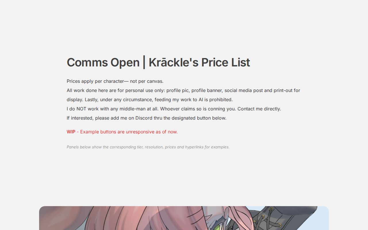 Krāckle's Price List